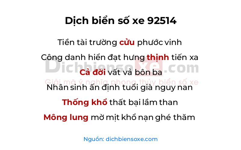 Dịch thơ biển số 92514