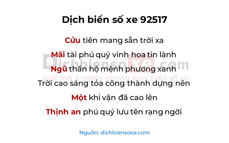 Dịch thơ biển số 92517