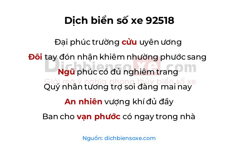 Dịch thơ biển số 92518