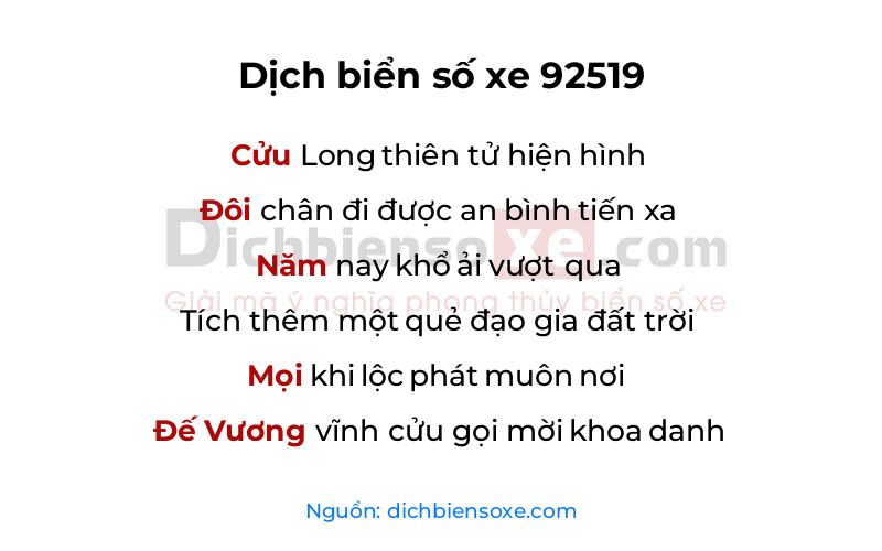 Dịch thơ biển số 92519
