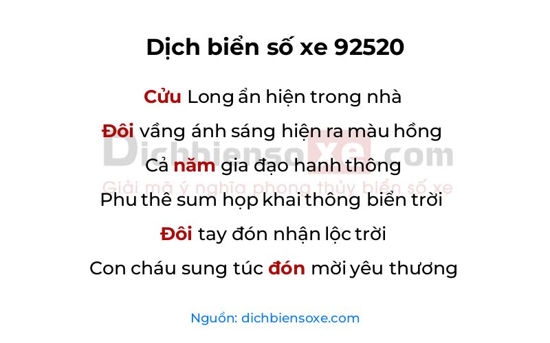 Dịch thơ biển số 92520