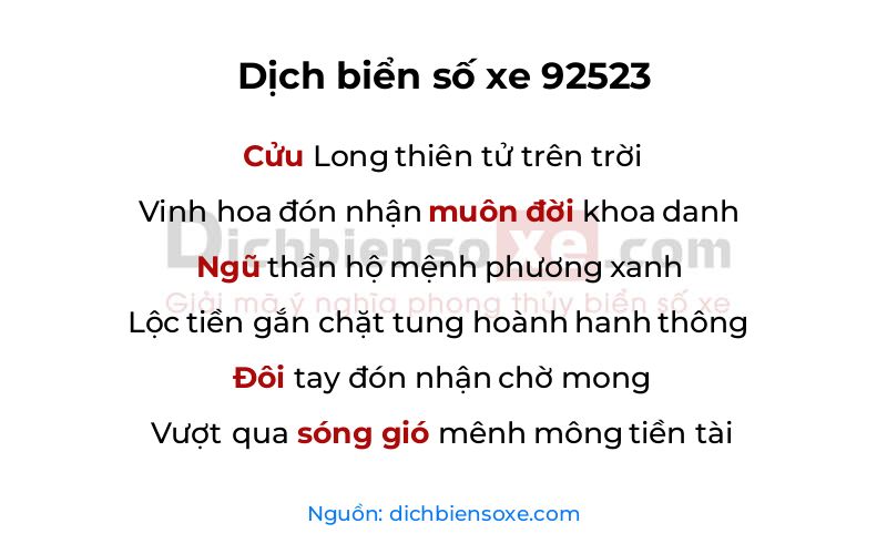 Dịch thơ biển số 92523