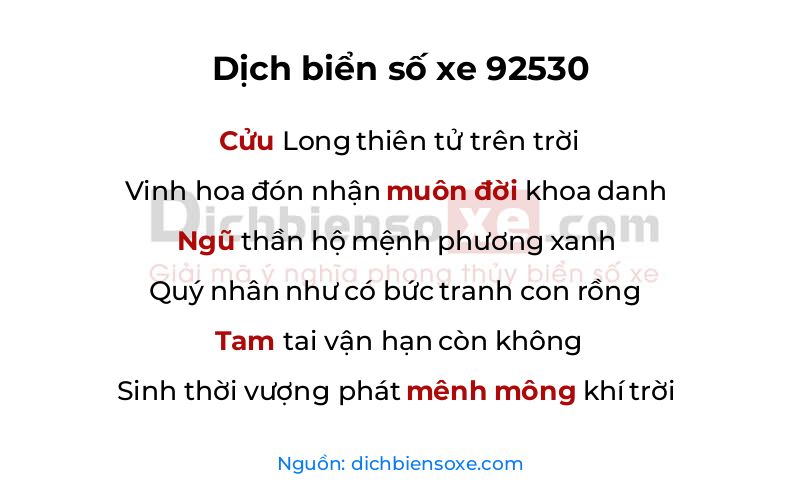 Dịch thơ biển số 92530