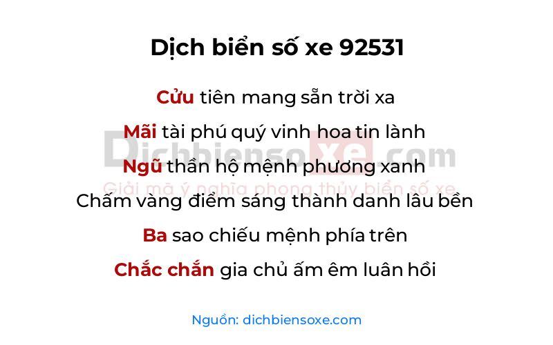 Dịch thơ biển số 92531
