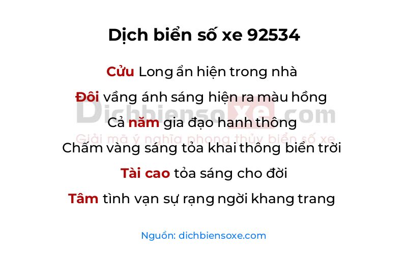 Dịch thơ biển số 92534