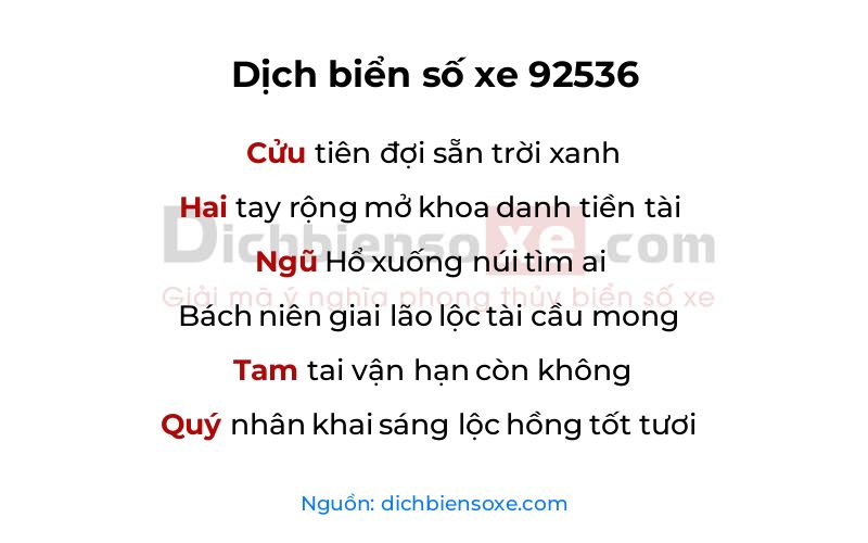 Dịch thơ biển số 92536