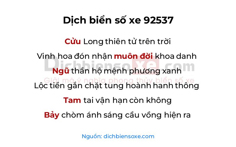 Dịch thơ biển số 92537