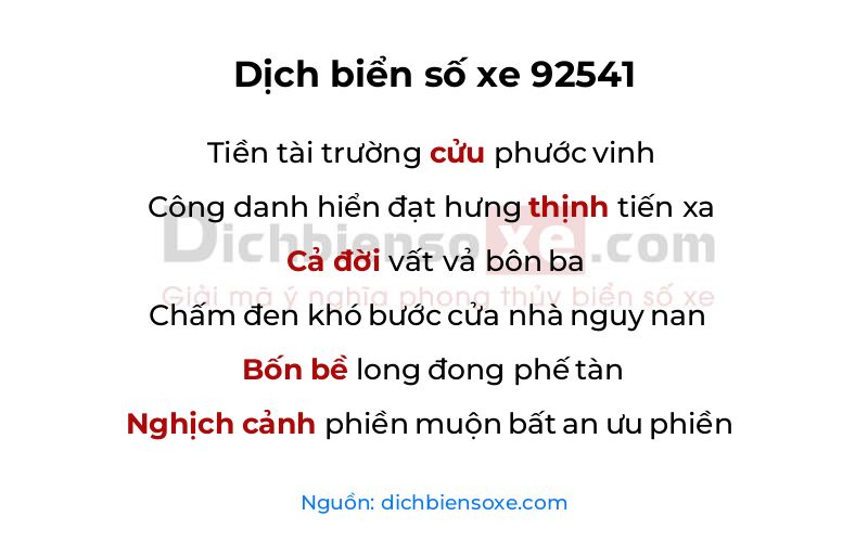 Dịch thơ biển số 92541