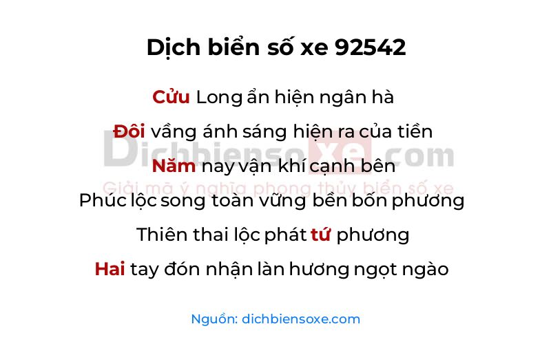 Dịch thơ biển số 92542