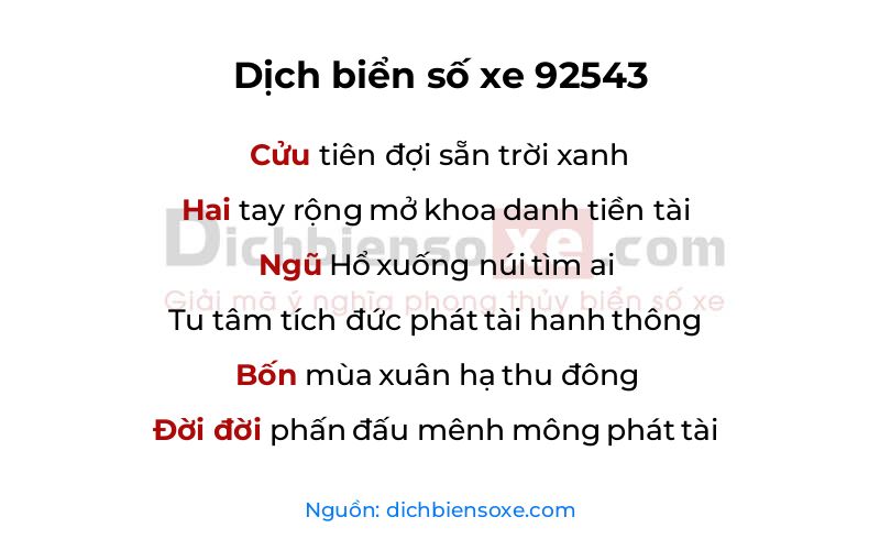 Dịch thơ biển số 92543