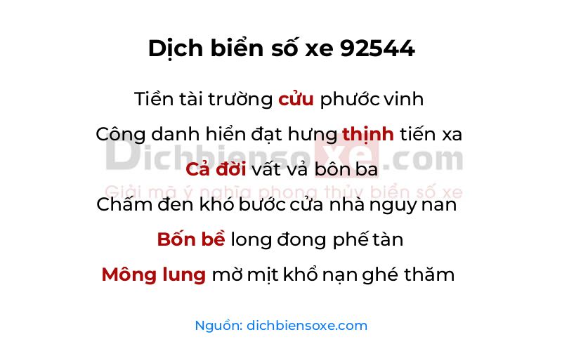 Dịch thơ biển số 92544