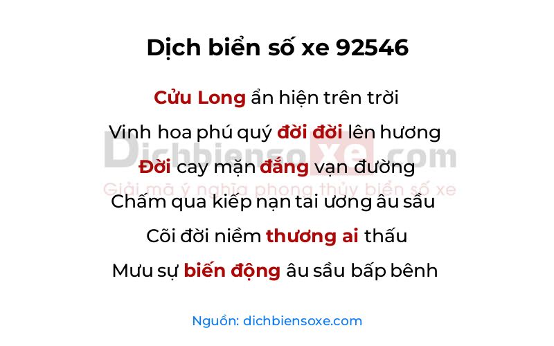 Dịch thơ biển số 92546