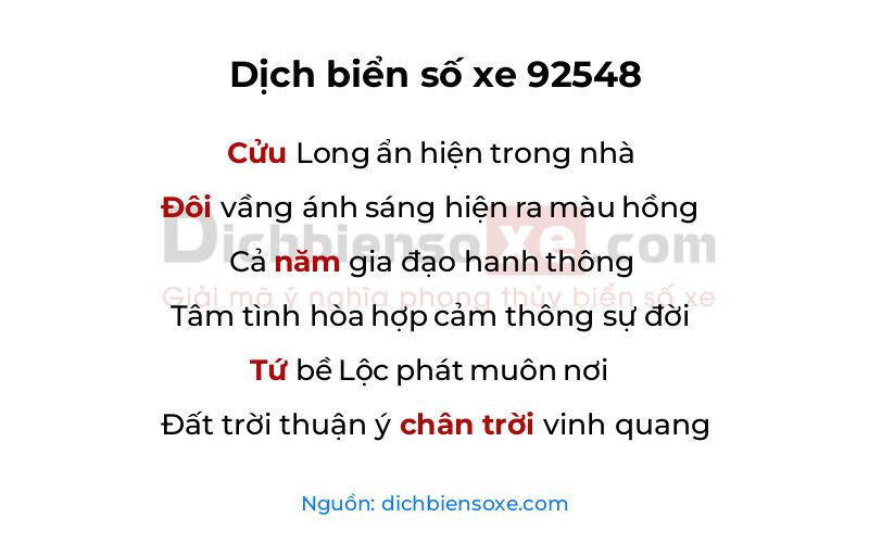 Dịch thơ biển số 92548