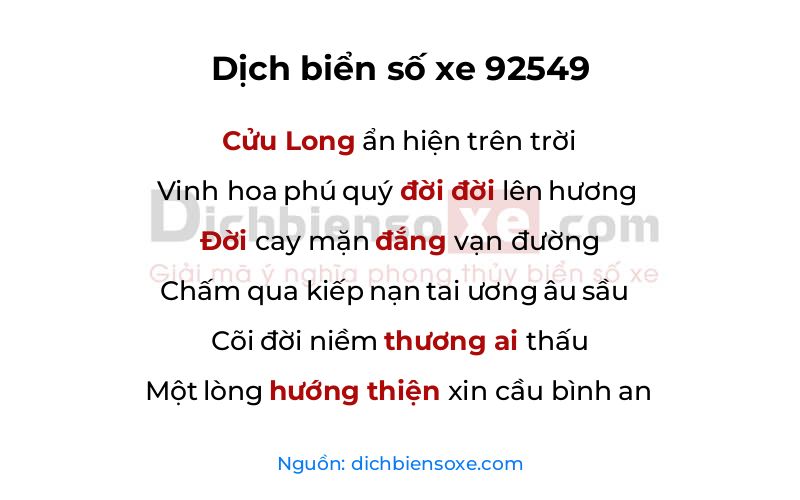 Dịch thơ biển số 92549