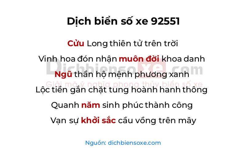 Dịch thơ biển số 92551