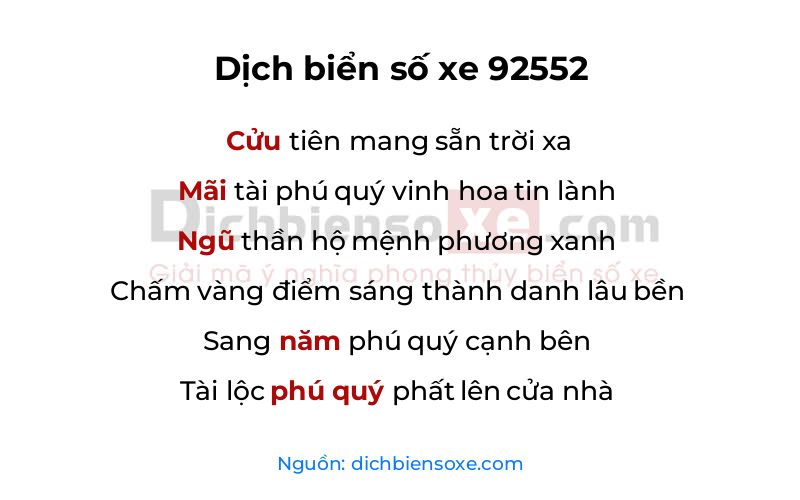 Dịch thơ biển số 92552