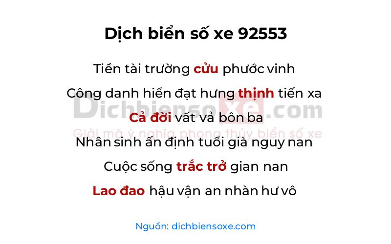 Dịch thơ biển số 92553