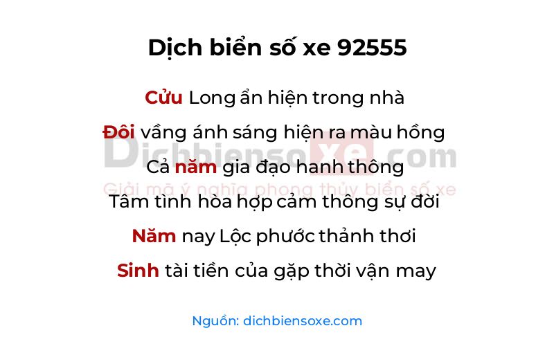 Dịch thơ biển số 92555