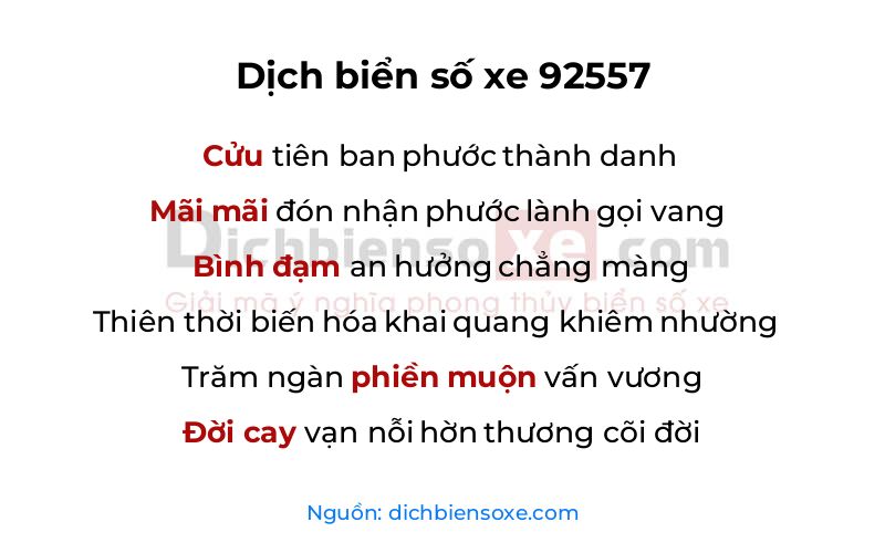 Dịch thơ biển số 92557