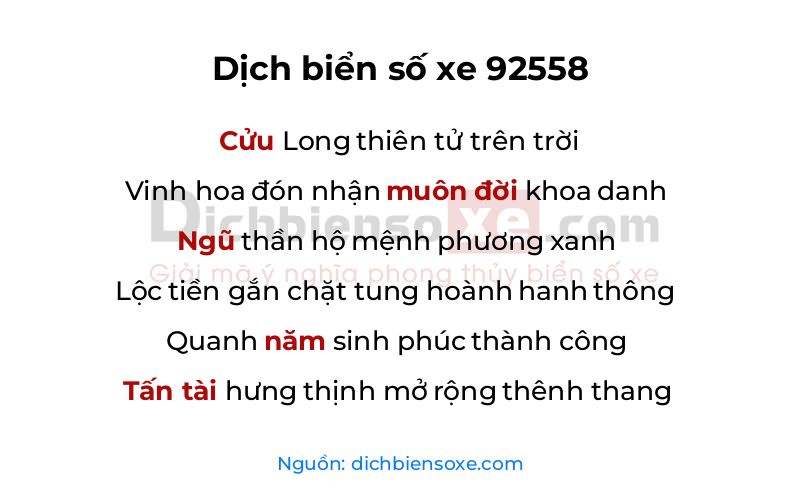 Dịch thơ biển số 92558