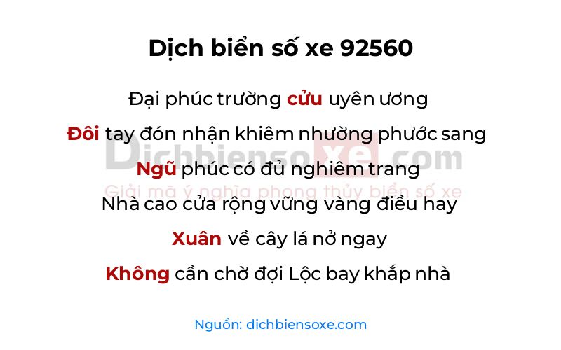 Dịch thơ biển số 92560