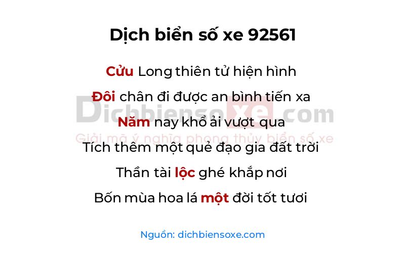 Dịch thơ biển số 92561