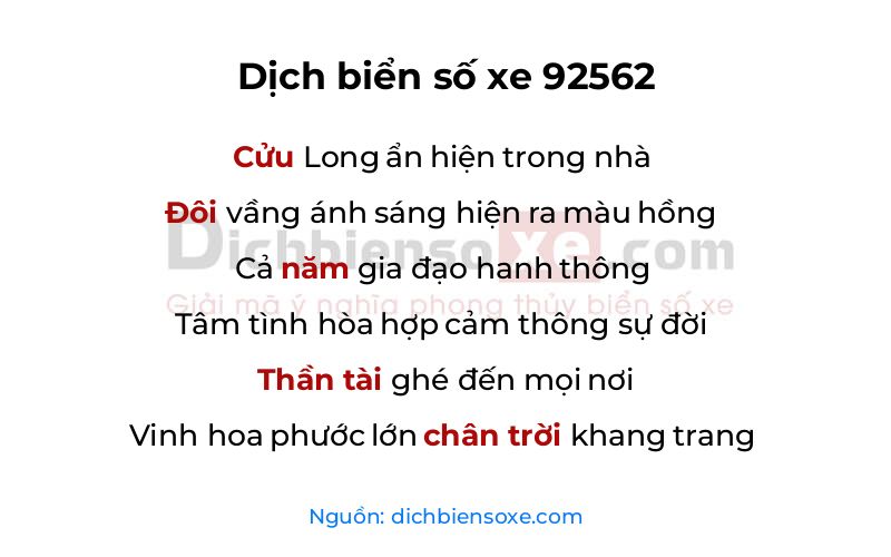 Dịch thơ biển số 92562