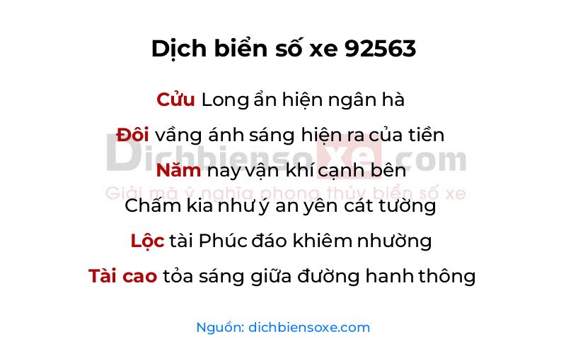 Dịch thơ biển số 92563