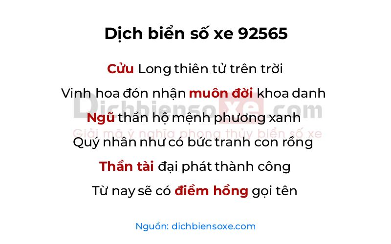 Dịch thơ biển số 92565