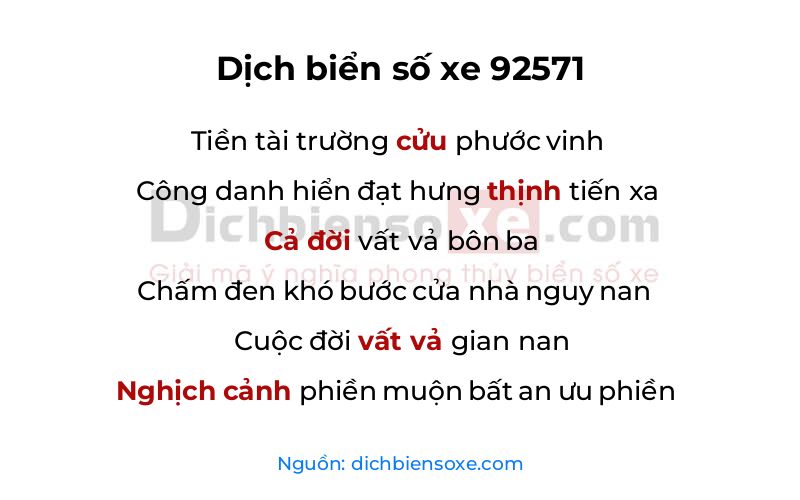Dịch thơ biển số 92571