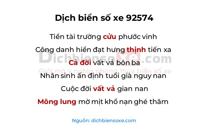 Dịch thơ biển số 92574