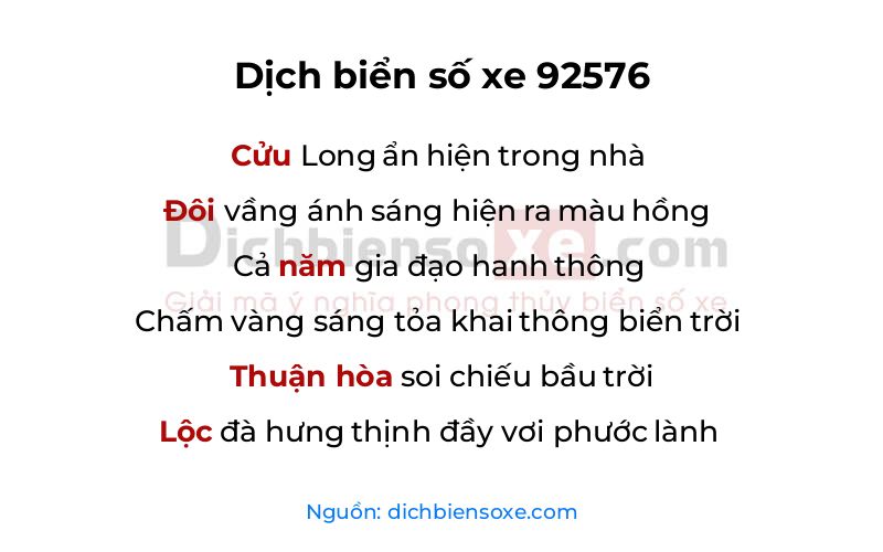 Dịch thơ biển số 92576