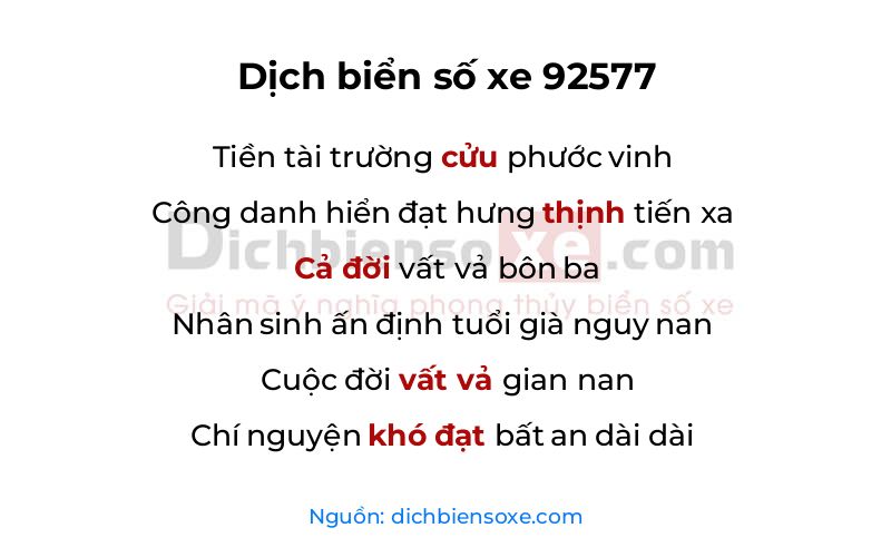 Dịch thơ biển số 92577