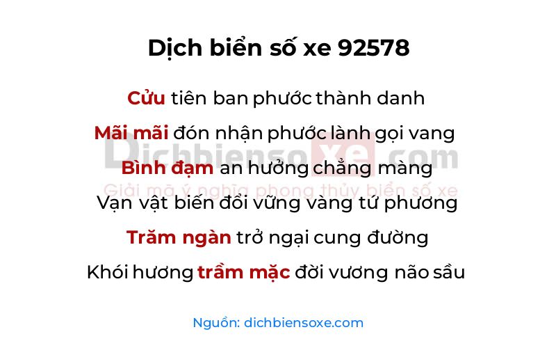 Dịch thơ biển số 92578