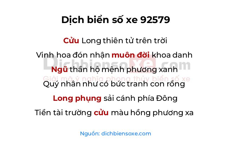 Dịch thơ biển số 92579