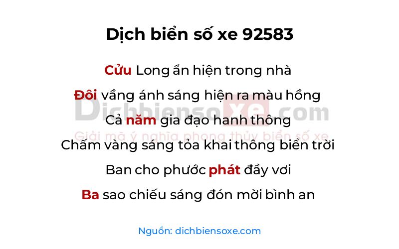 Dịch thơ biển số 92583