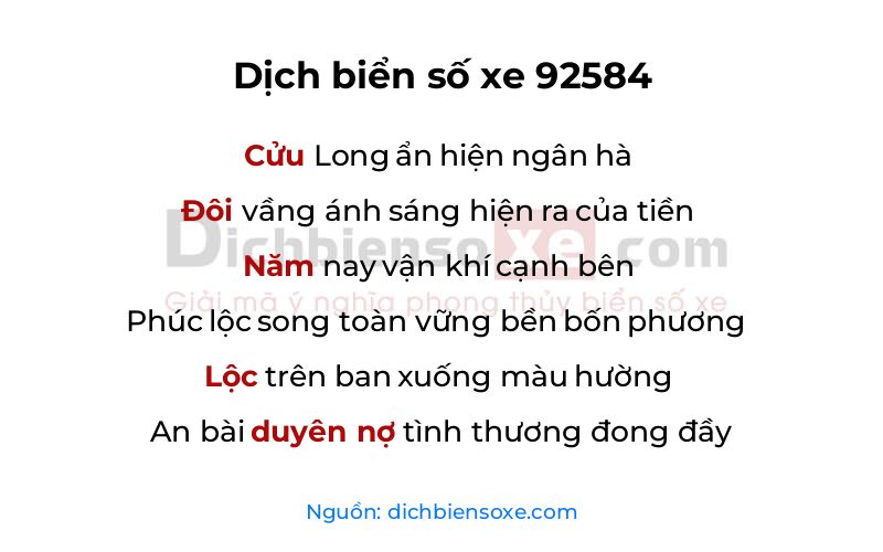 Dịch thơ biển số 92584