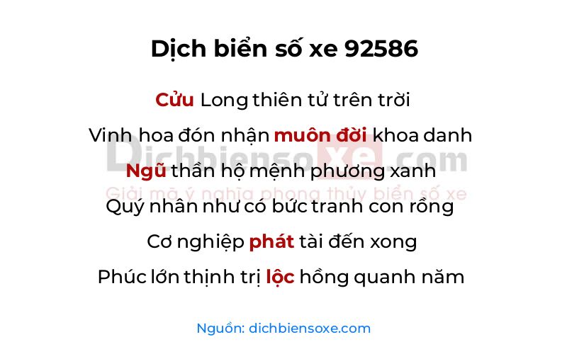Dịch thơ biển số 92586