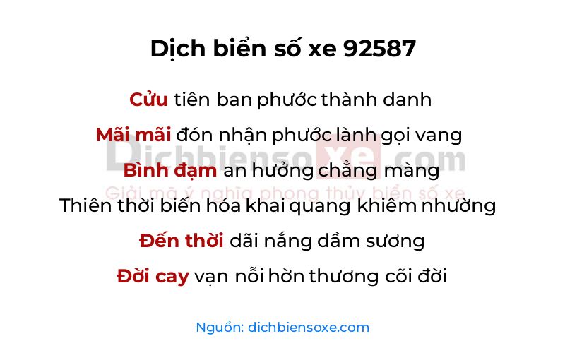 Dịch thơ biển số 92587
