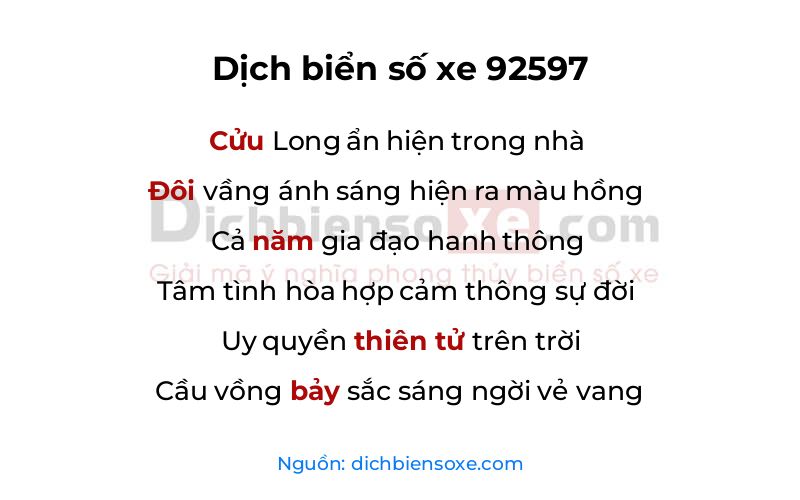 Dịch thơ biển số 92597