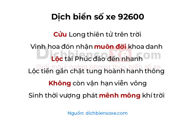 Dịch thơ biển số 92600