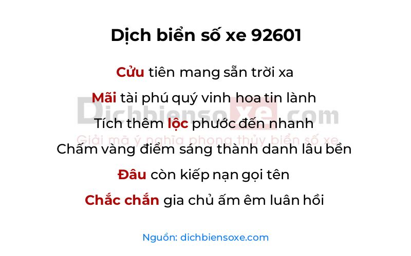 Dịch thơ biển số 92601