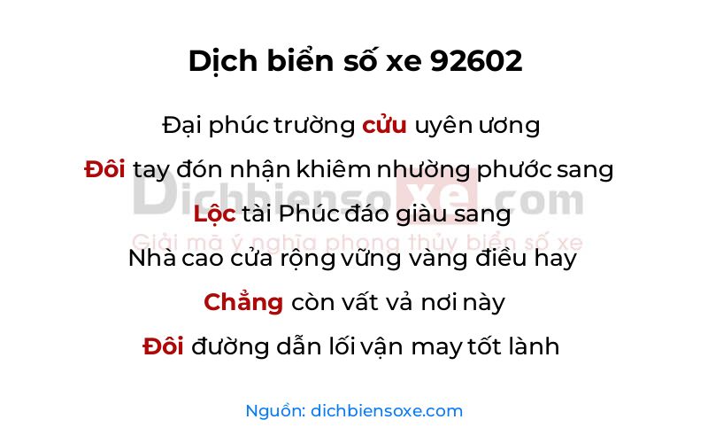 Dịch thơ biển số 92602