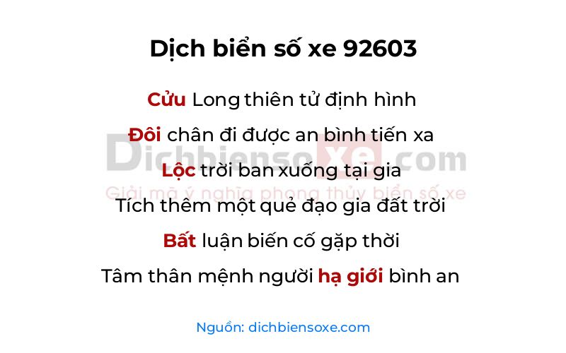 Dịch thơ biển số 92603