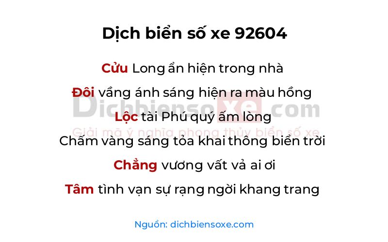 Dịch thơ biển số 92604