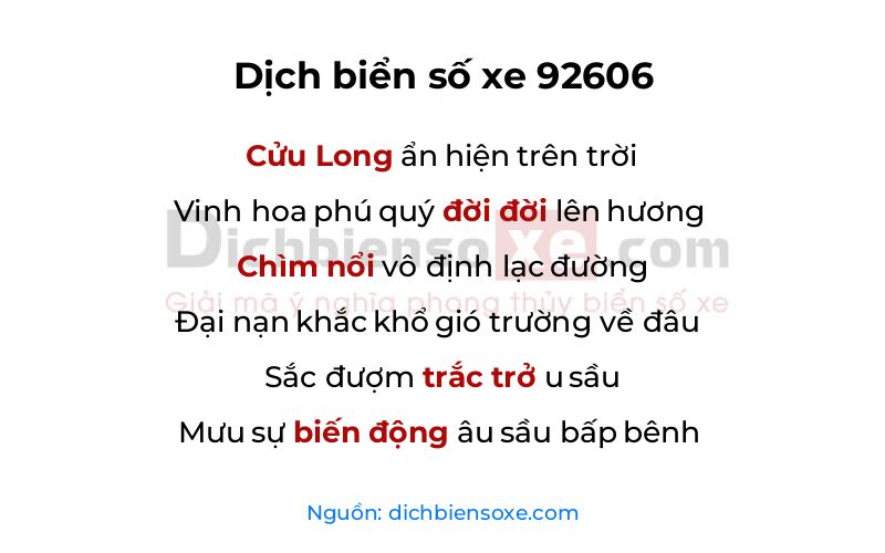 Dịch thơ biển số 92606