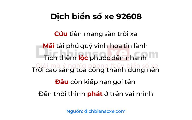 Dịch thơ biển số 92608
