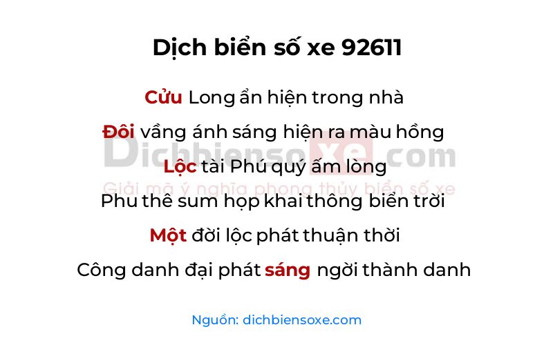 Dịch thơ biển số 92611