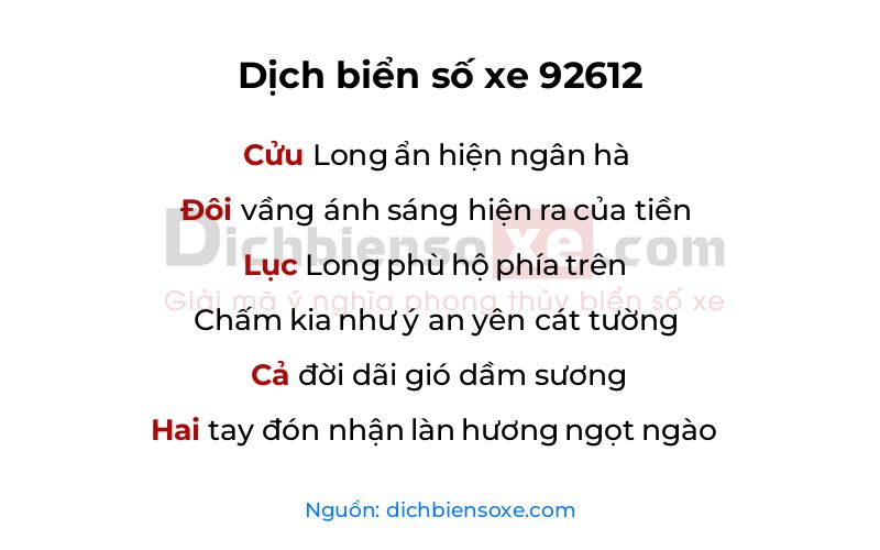 Dịch thơ biển số 92612