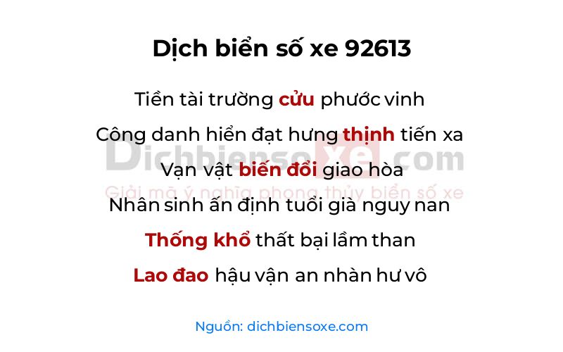 Dịch thơ biển số 92613